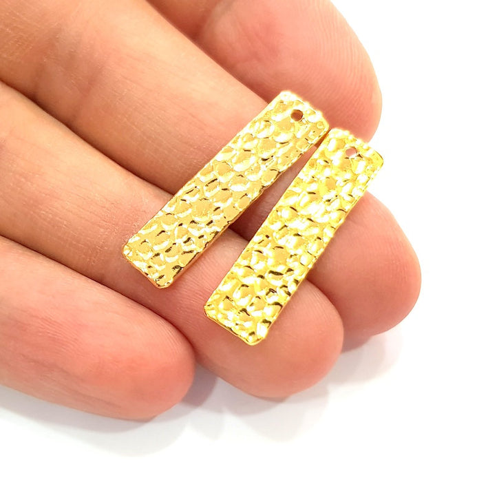 2 Gold Hammered Charms Stamp Charms Tag Charms Flake Charms Gold Plated Brass (30x7mm)   G12486