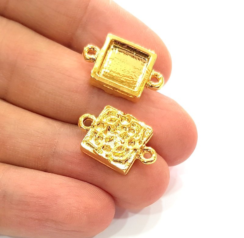 2 Gold Pendant Blank Base Setting Necklace Blank Resin Blank Mountings inlay Blank Shiny Gold Plated Blank ( 10x10 mm blank ) G12489