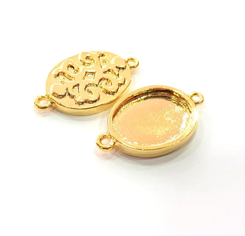 2 Gold Pendant Blank Base Setting Necklace Blank Resin Blank Mountings inlay Blank Shiny Gold Plated Blank ( 20x15 mm blank ) G12490