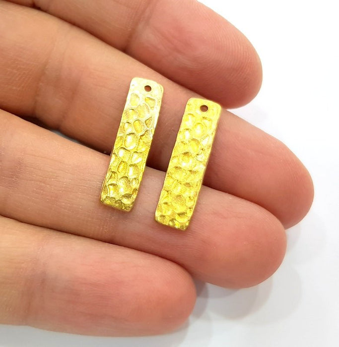 4 Raw Brass Hammered Charms 25x6mm  G12492