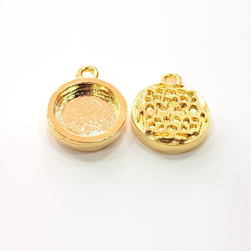 2 Gold Pendant Blank Base Setting Necklace Blank Resin Blank Mountings inlay Blank Shiny Gold Plated Blank ( 12 mm blank ) G12493