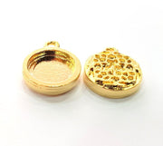 2 Gold Pendant Blank Base Setting Necklace Blank Resin Blank Mountings inlay Blank Shiny Gold Plated Blank ( 12 mm blank ) G12493