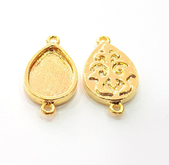2 Gold Pendant Blank Base Setting Necklace Blank Resin Blank Mountings inlay Blank Shiny Gold Plated Blank ( 18x13 mm blank ) G12500