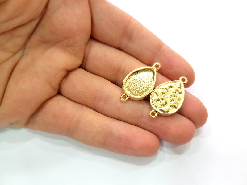2 Gold Pendant Blank Base Setting Necklace Blank Resin Blank Mountings inlay Blank Shiny Gold Plated Blank ( 18x13 mm blank ) G12494