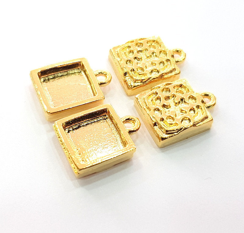 2 Gold Pendant Blank Base Setting Necklace Blank Resin Blank Mountings inlay Blank Shiny Gold Plated Blank ( 10x10 mm blank ) G12499