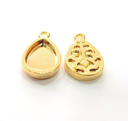2 Gold Pendant Blank Base Setting Necklace Blank Resin Blank Mountings inlay Blank Shiny Gold Plated Blank ( 14x10 mm blank ) G12501
