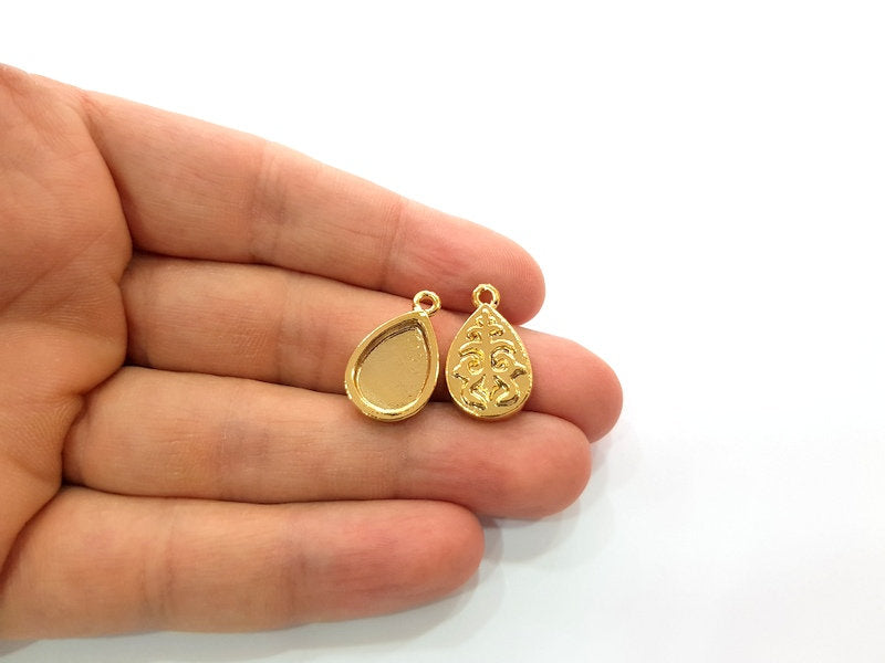 2 Gold Pendant Blank Base Setting Necklace Blank Resin Blank Mountings inlay Blank Shiny Gold Plated Blank ( 14x10 mm blank ) G12501