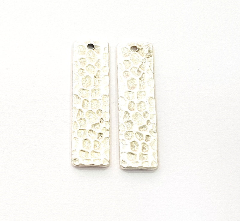2 Silver Hammered Charms Stamp Charms Tag Charms Flake Charms Antique Silver Plated Brass (30x8mm)   G12503