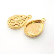 2 Gold Pendant Blank Base Setting Necklace Blank Resin Blank Mountings inlay Blank Shiny Gold Plated Blank ( 18x13 mm blank ) G12507