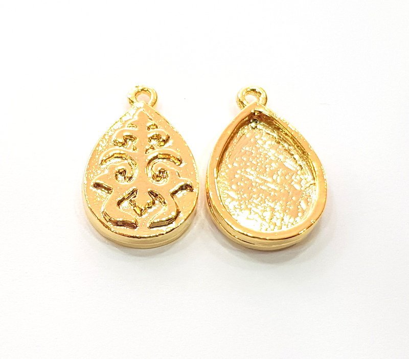 2 Gold Pendant Blank Base Setting Necklace Blank Resin Blank Mountings inlay Blank Shiny Gold Plated Blank ( 18x13 mm blank ) G12507