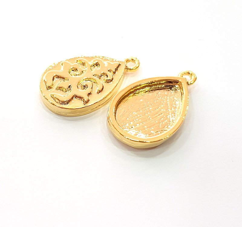 2 Gold Pendant Blank Base Setting Necklace Blank Resin Blank Mountings inlay Blank Shiny Gold Plated Blank ( 18x13 mm blank ) G12507