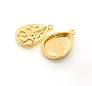 2 Gold Pendant Blank Base Setting Necklace Blank Resin Blank Mountings inlay Blank Shiny Gold Plated Blank ( 18x13 mm blank ) G12507