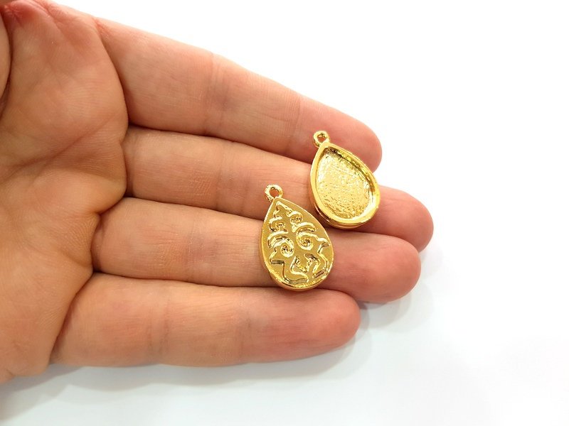 2 Gold Pendant Blank Base Setting Necklace Blank Resin Blank Mountings inlay Blank Shiny Gold Plated Blank ( 18x13 mm blank ) G12507