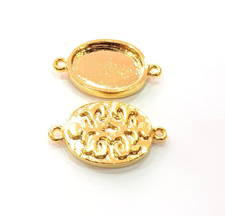 2 Gold Pendant Blank Base Setting Necklace Blank Resin Blank Mountings inlay Blank Shiny Gold Plated Blank ( 18x13 mm blank ) G12508