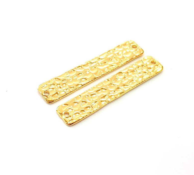 2 Gold Hammered Connector Stamp Connector Tag Charms Flake Charms Gold Plated Brass (35x7mm)   G12509