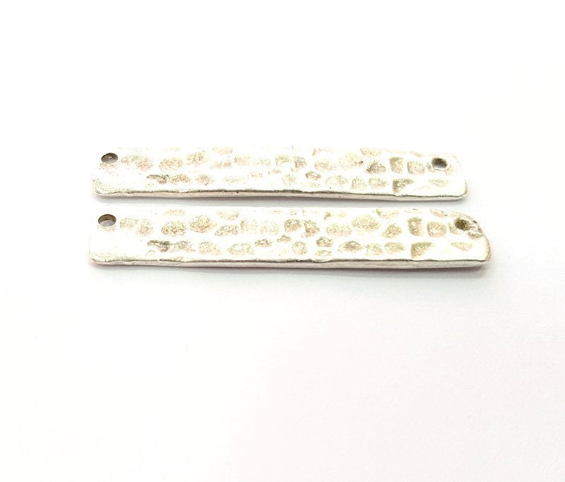 2 Silver Hammered Connector Stamp Connector Tag Charms Flake Charms Antique Silver Plated Brass (35x7mm)   G12513