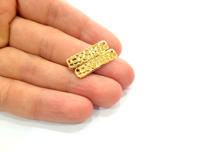 2 Gold Hammered Connector Stamp Connector Tag Charms Flake Charms Gold Plated Brass (25x6mm)   G12522