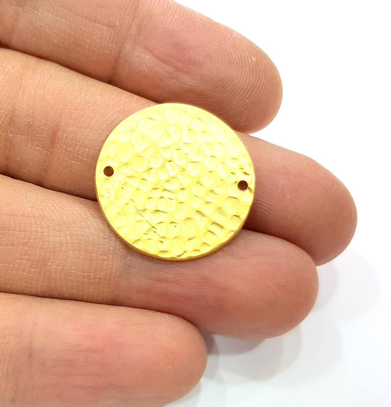 2 Gold Hammered Connector Gold Plated Brass (24mm)  G11595