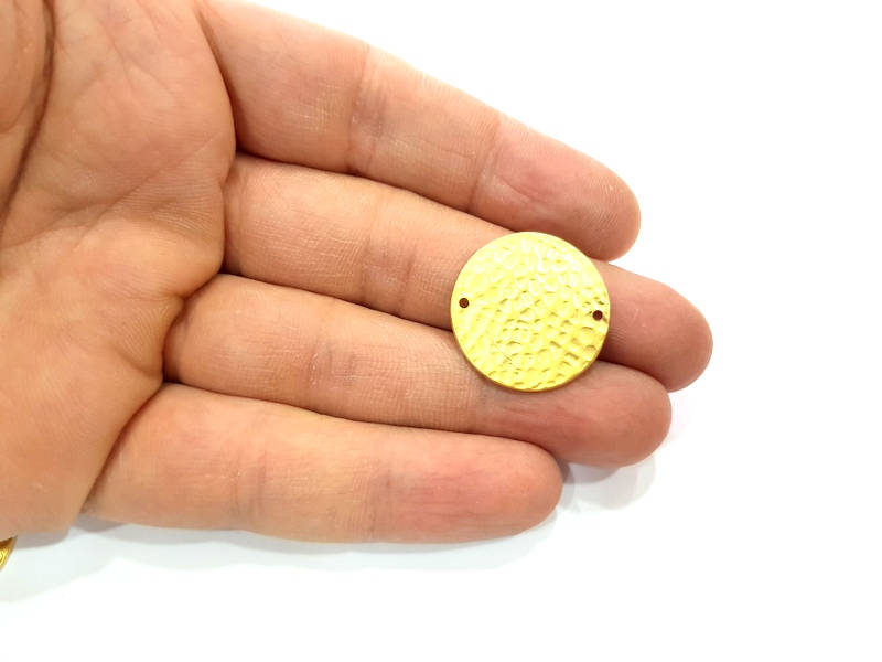 2 Gold Hammered Connector Gold Plated Brass (24mm)  G11595