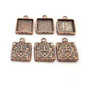6 Copper Pendant Blank Mosaic Base inlay Blank Necklace Blank Resin Mountings Antique Copper Plated Metal ( 12x12 mm square blank) G11617