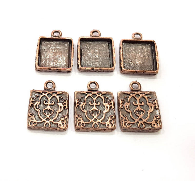 6 Copper Pendant Blank Mosaic Base inlay Blank Necklace Blank Resin Mountings Antique Copper Plated Metal ( 12x12 mm square blank) G11617