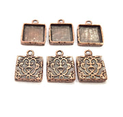 6 Copper Pendant Blank Mosaic Base inlay Blank Necklace Blank Resin Mountings Antique Copper Plated Metal ( 12x12 mm square blank) G11617