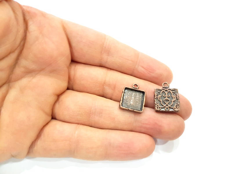 6 Copper Pendant Blank Mosaic Base inlay Blank Necklace Blank Resin Mountings Antique Copper Plated Metal ( 12x12 mm square blank) G11617