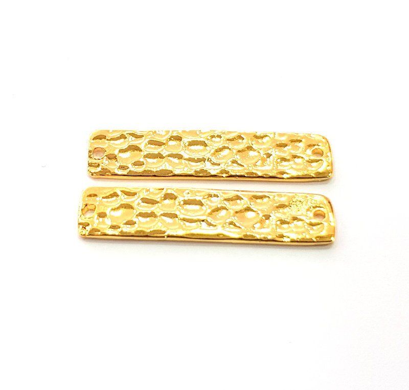 2 Gold Hammered Connector Stamp Connector Tag Charms Flake Charms Gold Plated Brass (30x6mm)   G12528