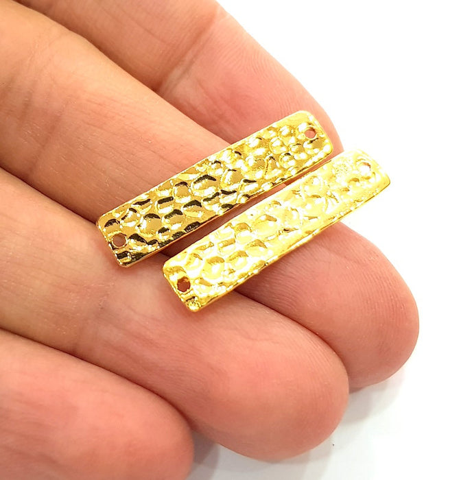 2 Gold Hammered Connector Stamp Connector Tag Charms Flake Charms Gold Plated Brass (30x6mm)   G12528
