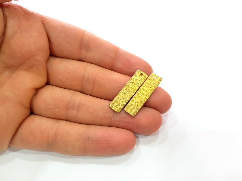 4 Raw Brass Hammered Charms 30x7mm  G12553