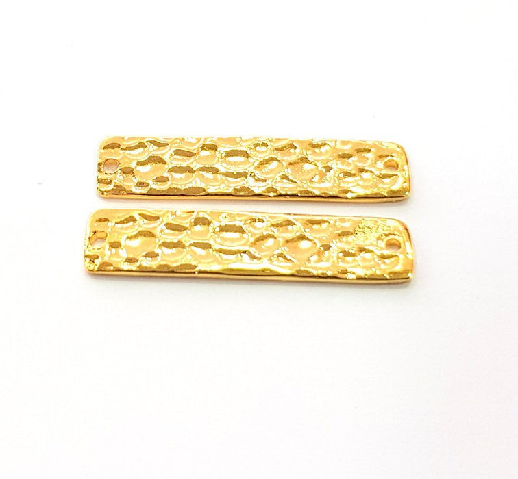 2 Gold Hammered Connector Stamp Connector Tag Charms Flake Charms Gold Plated Brass (25x7mm)   G12552