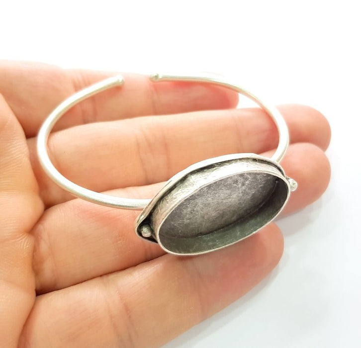 Silver Bracelet Blanks Bangle Blanks Cuff Blanks Adjustable Bracelet Blank Antique Silver Plated Brass ( 29x21mm Blanks ) G12556