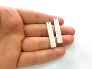 2 Silver Hammered Charms Stamp Charms Tag Charms Flake Charms Antique Silver Plated Brass (40x8mm)   G12559