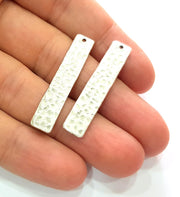 2 Silver Hammered Charms Stamp Charms Tag Charms Flake Charms Antique Silver Plated Brass (40x8mm)   G12559