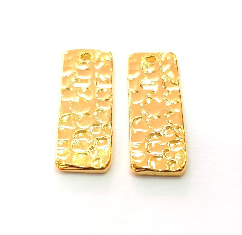 2 Gold Hammered Charms Stamp Charms Tag Charms Flake Charms Gold Plated Brass (20x7mm)   G12569