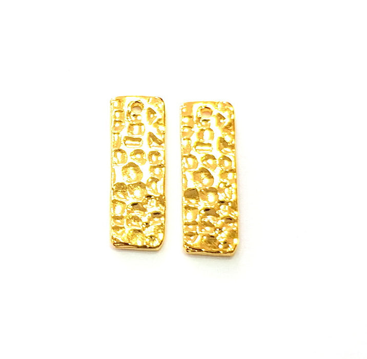 2 Gold Hammered Charms Stamp Charms Tag Charms Flake Charms Gold Plated Brass (20x7mm)   G12569
