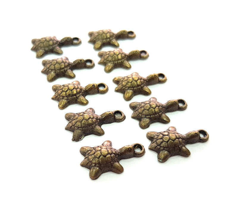 10 Turtle Charm Antique Bronze Charm Antique Bronze Plated Metal  (16x9mm) G12574