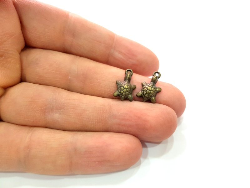 10 Turtle Charm Antique Bronze Charm Antique Bronze Plated Metal  (16x9mm) G12574