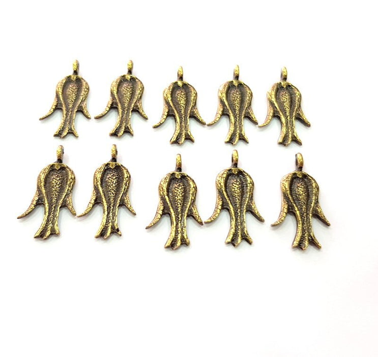 10 Tulip Charms Flower Charm Antique Bronze Plated Metal  (23x12mm) G12578