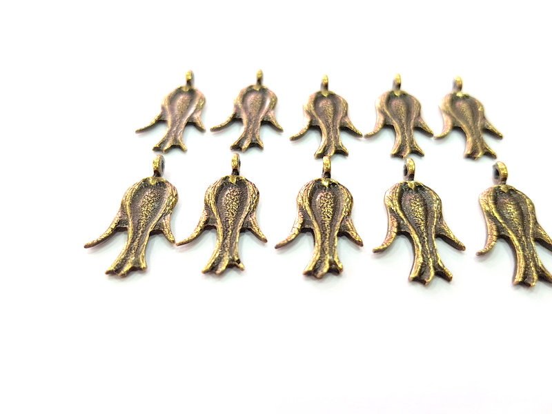 10 Tulip Charms Flower Charm Antique Bronze Plated Metal  (23x12mm) G12578
