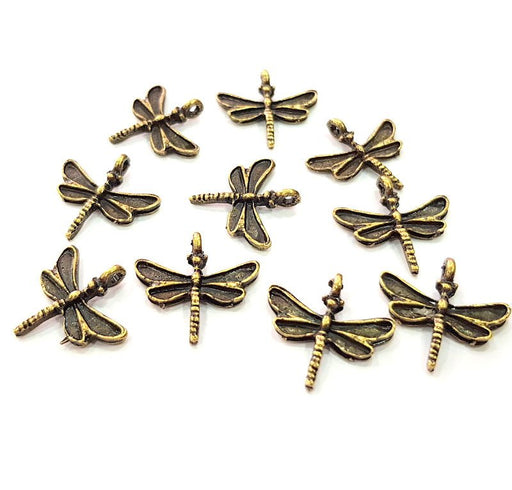 10 Dragonfly Charm Antique Bronze Charm Antique Bronze Plated Metal  (19x18mm) G12579