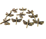 10 Dragonfly Charm Antique Bronze Charm Antique Bronze Plated Metal  (19x18mm) G12579
