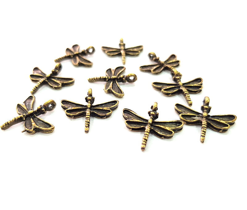 10 Dragonfly Charm Antique Bronze Charm Antique Bronze Plated Metal  (19x18mm) G12579