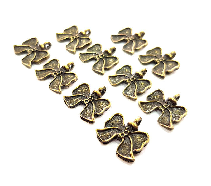 10 Ribbon Charms Antique Bronze Charms (15x15mm) G12582