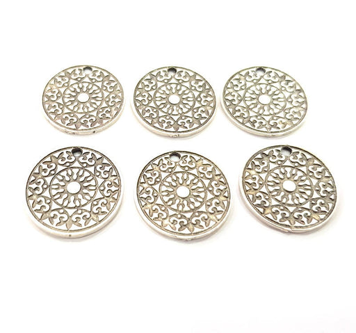 6 Silver Charms Antique Silver Plated Metal (20mm) G11629