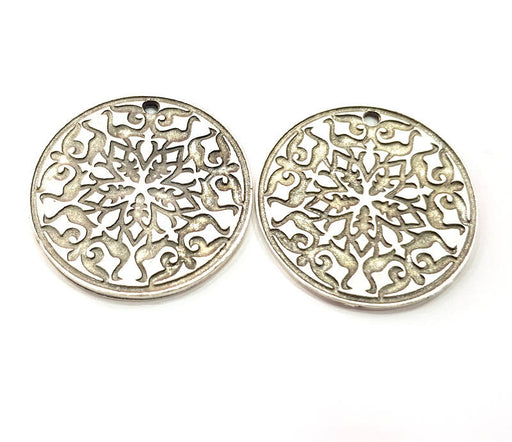 2 Silver Charms Antique Silver Plated Metal (30mm) G11632