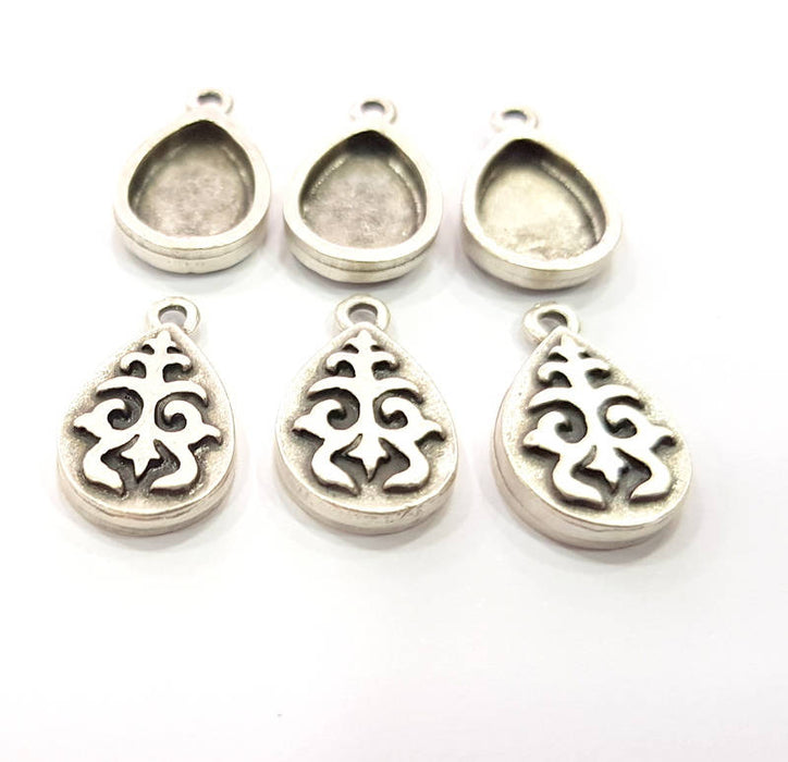 6 Silver Pendant Blank Bezel Base Setting inlay Blank Earring Base Resin Blank Mountings Antique Silver Plated (14x10mm drop blank)  G11634