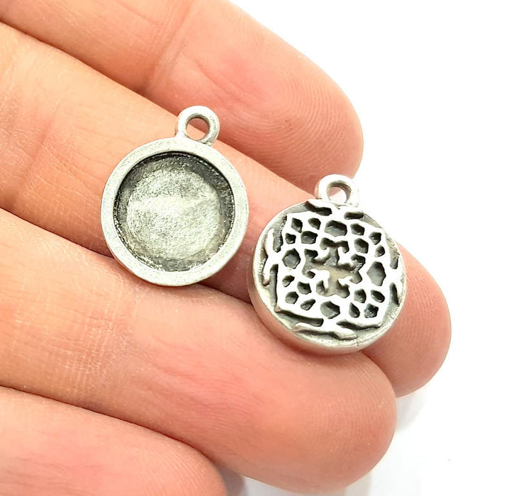 6 Silver Pendant Blank Bezel Base Setting inlay Blank Earring Base Resin Blank Mountings Antique Silver Plated (12mm round blank)  G11637