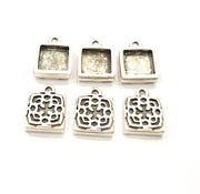 6 Silver Pendant Blank Bezel Base Setting inlay Blank Earring Base Resin Blank Mountings Antique Silver Plated (10mm square blank)  G11638