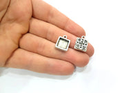 6 Silver Pendant Blank Bezel Base Setting inlay Blank Earring Base Resin Blank Mountings Antique Silver Plated (10mm square blank)  G11638